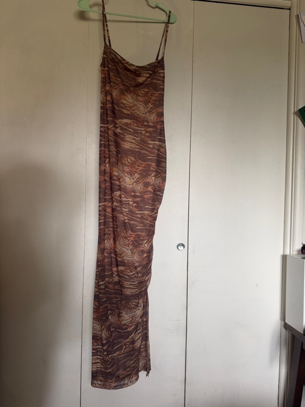 PrettyLittleThing Brown Marble-Print Slip Maxi Dress